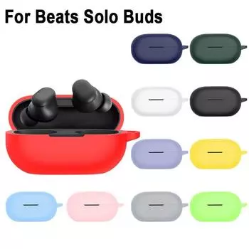 Для Beats Solo Buds силиконовый чехол с крючком мягкий ударопрочный антицарапающий протектор однотонный чехол для наушников защитный чехол темно-зеленого
