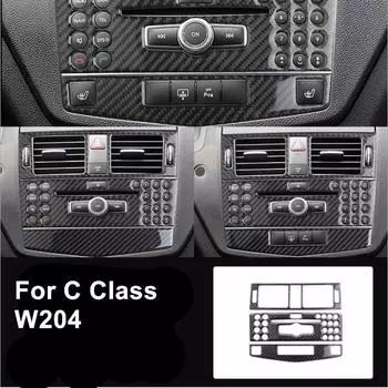 Для Benz C Class W204 аксессуары из углеродного волокна стиль салона автомобиля центральная консоль инструмент AC вентиляционное отверстие выходная панель крышка компакт-диска наклейка украшение Model A