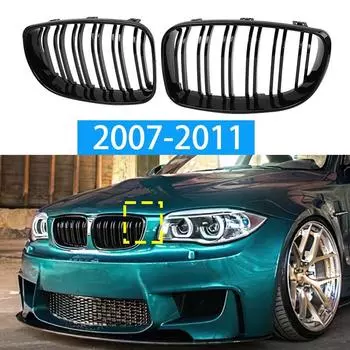 Для BMW 1 серии E81 E87 2004-2011 глянцевые черные решетки, передний бампер автомобиля, решетка радиатора в стиле M, рестайлинг, 128I 130I 135I 2007-2011