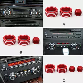 Для BMW 3 серии 2005-2013 E90 E91 E92 E93 320i 325i серебристо-красный чехол для ручки кондиционера, кольцо кнопки регулировки громкости автомобильной аудиосистемы