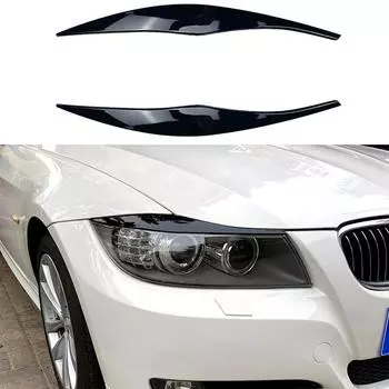 Для BMW 3 серии E90 E91 2005-2011 2 шт. автомобильная фара, лампа для бровей, накладка на веко, глянцевая черная/углеродное волокно, декор для фар чёрный