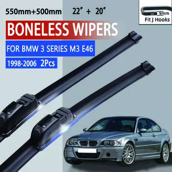 Для BMW 3 серии M3 E46 1998-2006 автомобильный стеклоочиститель U-образный мягкий резиновый бескаркасный без кронштейна автомобильные дворники 22 +20