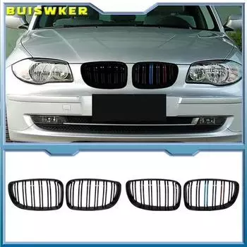Для BMW E81 E87 E82 E88 128I 130I 135I автомобильный передний бампер Решетка для почек Гоночные грили Решетки Глянцевый черный Гриль с двумя планками 07-11