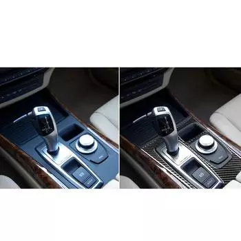 Для BMW X5 E70 2007-2009 карбоновое черное волокно коробка переключения передач панель крышка отделка автомобильные аксессуары интерьер