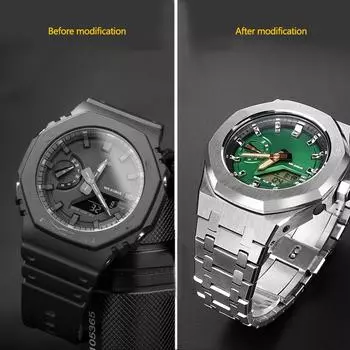 Для Casio GA2100 GA2110 Дубовая металлическая поверхность циферблата, модифицированный GA-2100 GA-2110, циферблат с солнечным рисунком, матовый лак, безель, аксессуары для часов 2100mm