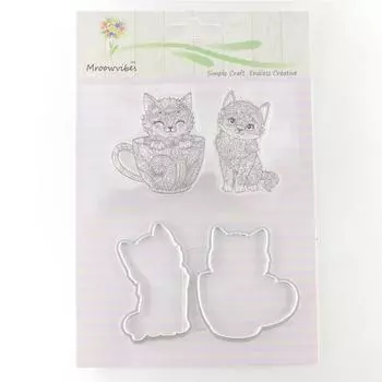 для Cat Силикон прозрачный штамп + металлическая резка матриц трафарет рамки скрапбук альбом декор