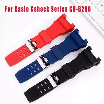 Для часов Casio Gshock Series GR-B200 ремешок для часов мужской водонепроницаемый силиконовый ремешок для часов GR-B2001B специальный вогнутый резиновый ремешок Blue Silver