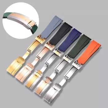 Для часов Rolex 20 21 мм черный каучуковый ремешок Water Ghost Gmt Submariner оригинальный твердый ремешок из нержавеющей стали с раскладывающейся застежкой из силикона 20mm