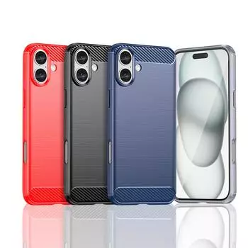 Для чехла iPhone 16 Plus Чехол для iPhone 16 Plus 16 Pro Max Противоударный силиконовый чехол из углеродного волокна для iPhone 16 Plus Чехол For iPhone 16 Plus чёрный