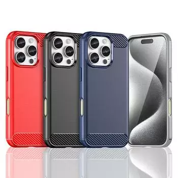 Для чехла iPhone 16 Pro Чехол для iPhone 16 Pro Max 16 Plus Противоударный мягкий силиконовый чехол из углеродного волокна для iPhone 16 ProCase For iPhone 16 Pro чёрный