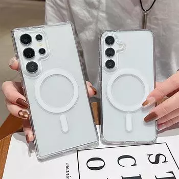 Для чехла Magsafe Wireless Charge для Samsung S25 S24 S23 S22 S21 S20 FE Ultra Plus A56 A36 A26 A16 A06 A55 прозрачный акриловый чехол For Galaxy S21