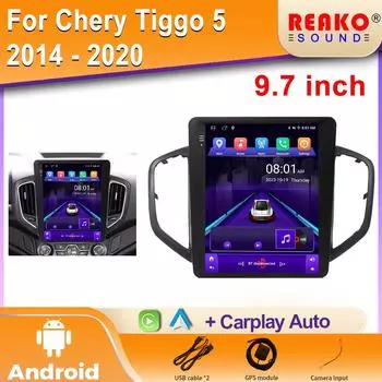 Для Chery Tiggo 5 2014 - 2020 Для экрана в стиле Tesla Автомобильное радио Мультимедиа Видеоплеер Навигация GPS Android 2 din dvd 4 core 2GB+32GB carplay