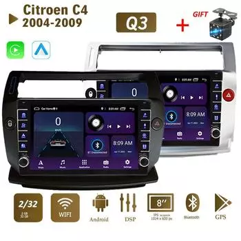 Для Citroen C4 C-Triomphe C-Quatre 2004-2009 с кнопкой, автомобильным радио, мультимедиа, Carplay, 2Din, стерео аудио, Android-видео, 2 + 32 ГБ 1+16GB чёрный