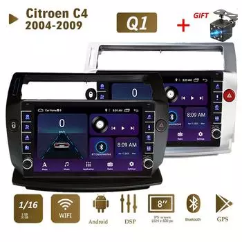 Для Citroen C4 C-Triomphe C-Quatre 2004-2009 с кнопкой, автомобильным радио, мультимедиа, 2Din, стерео аудио, Android-видео, 1 + 16 ГБ 1+16GB чёрный
