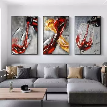 Для декора кухни, бокал для красного вина, холст, картина, винтажные настенные художественные принты, картины для спальни, плакат на стене без рамки 21*30cm