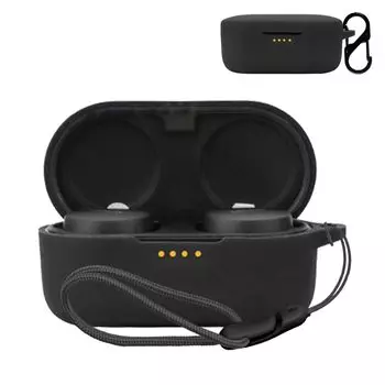 Для Denon PerL Pro Case Cover Wireless Earphones силиконовый защитный чехол карабин падение царапины пылезащитный AH-C15PL [NOUKAJU] (С + ремешком) чёрный