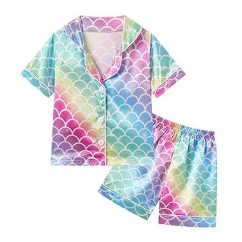 Для детей 1-6 лет топ и шорты на пуговицах с короткими рукавами и узором в виде рыбьей чешуи для мальчиков, костюм, детская летняя одежда 80