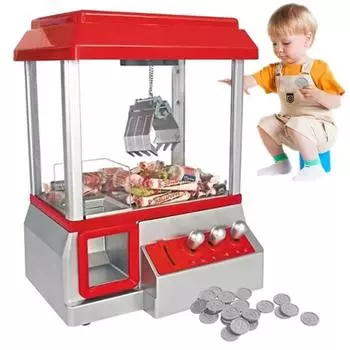 Для детей Миниатюрный конфетный граббер Для детей Конфетный автомат Ретро Карнавальная музыка и 24 игровых монеты Подарок на день рождения Игра светло-серый