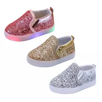 Для детей от 1 до 6 лет обувь со светодиодной подсветкой и миганием, нескользящая обувь на плоской подошве с блестками и сверкающими ступеньками 21