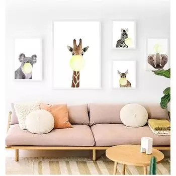Для детской комнаты, детской комнаты, современное украшение дома, без рамки, скандинавский мультяшный постер, атлас животных, настенная живопись, милые картины на холсте 21cm30cm NoFrame