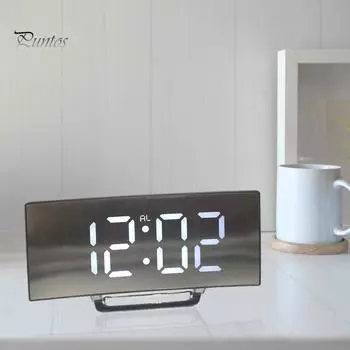 Для детской спальни большой цифровой будильник изогнутый светодиодный экран с регулируемой яркостью красный