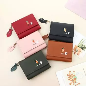Для девочек милый кролик морковка искусственная кожа многофункциональный держатель для карт с буквами маленький кошелек для монет женские кошельки денежная сумка розовый