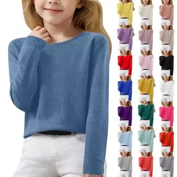 Для девочек с длинным рукавом и круглым вырезом трикотажный пуловер джемпер топы весенний базовый слой топ термобелье молодежное нижнее белье 8-16 лет 130 бежевый