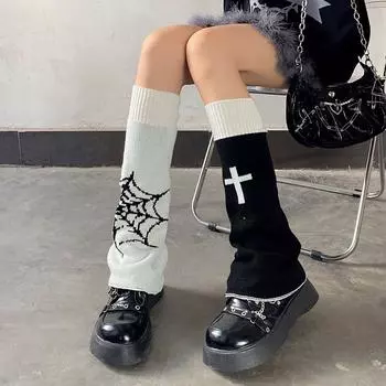 Для девочек, женские гетры в стиле Харадзюку, двухсторонние, чехол для сапог в стиле Лолиты, вязаный чехол для ног A