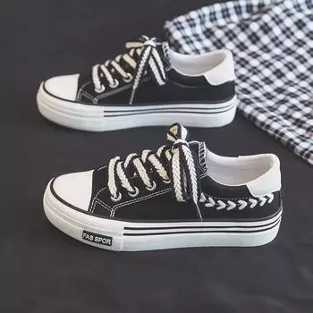 Для девушек-подростков, уличные кроссовки, женская обувь на толстой подошве, женская парусиновая обувь на платформе, увеличивающая рост, массивные кроссовки 35 чёрный