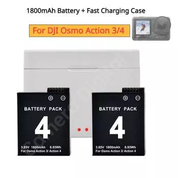 Для Dji Osmo Action 4 1800mAh литий-ионный аккумулятор, зарядное устройство с двумя слотами, ящик для хранения аксессуаров для камеры Action 4