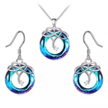 Для дочери -S925 I Love You Until Infinity Crystal ожерелье и серьги комплект, модные подвески Infinity Love для женщин