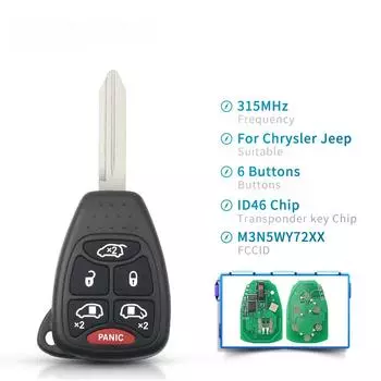 Для Dodge Grand Caravan для Chrysler 300 Town & Country 5+1 6 кнопок бесключевой пульт дистанционного управления брелок ID46 315 МГц M3N5WY72XX чёрный