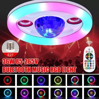 Для дома, спальни, Bluetooth, светодиодный E27, пульт дистанционного управления, многофункциональная умная лампа, музыкальный ночник с двойными динамиками, комнатный потолочный светильник 36 Вт белый