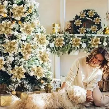 для дома Веселые рождественские блестящие искусственные украшения 1 шт 14 см подарок рождественские цветы елочные украшения Новый год ручная работа Royal Blue