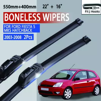 Для Ford Fiesta 5 MK5 Hatchback 2003-2008 автомобильный стеклоочиститель U-образный мягкий резиновый бескаркасный без кронштейна автомобильные дворники 22 +16
