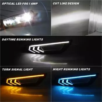 Для Ford Focus DRL светодиодные противотуманные фары с хромированной отделкой 2015 2016 2017 2018 дневные ходовые огни динамический указатель поворота белый желтый синий