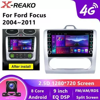 Для Ford Focus MK2 2004 - 2011 Android 12 Автомобильный Радио Интеллектуальная Система Мультимедийный Плеер Навигация 4G 8-ядерный GPS Carplay Экран Авто Стерео 8 core 4GB+64GB