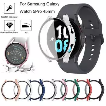 Для Galaxy Watch 5 5Pro 40 44 45 мм Защитная пленка для экрана с закаленным стеклом, жесткий бампер для ПК, защитный чехол для лица, аксессуары One Size