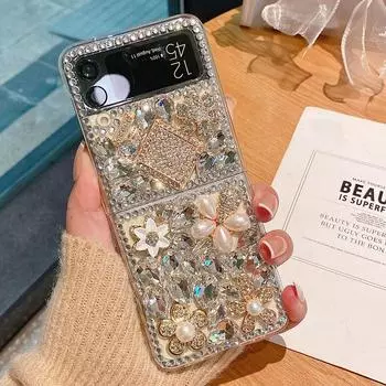 Для Galaxy Z Flip 3 Прозрачный цветной чехол со стразами для Samsung Galaxy Z Fold 1 2 Алмазный чехол для Samsung Galaxy Z Fold 3 For Galaxy Z Flip 3 белый