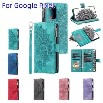 Для Google Pixel 6/6A/6 Pro, Pixel 7/7A/7 Pro, Pixel 8/8A/8 Pro откидной кожаный чехол-бумажник на молнии с тиснением, чехол-сумка Google Pixel 6 фиолетовый