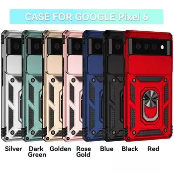 Для Google Pixel 6 Броня Чехол для телефона Защита объектива камеры Металлическое кольцо-подставка Противоударный чехол Google Pixel 6 розового золота
