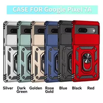 Для Google Pixel 7a Бронированный чехол для телефона Защита объектива камеры Металлическое кольцо-подставка Противоударный чехол Google Pixel 7a розового золота