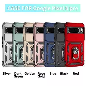 Для Google Pixel 8 Pro Бронированный чехол для телефона Защита объектива камеры Металлическое кольцо-подставка Противоударный чехол Google Pixel 8 Pro розового золота