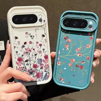 Для Google Pixel 9 8 Pro Xl 8a противоударный фиолетовый цветочный узор с рисунком персикового цвета силиконовый мягкий защитный чехол для линз однотонный противоударный матовый чехол для телефона Google Pixel 9 чёрный