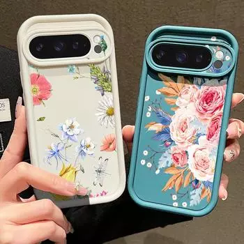 Для Google Pixel 9 8 Pro Xl 8a противоударный желтый розовый цветочный узор силиконовый мягкий защитный чехол для линз однотонный противоударный матовый чехол для телефона Google Pixel 9 чёрный