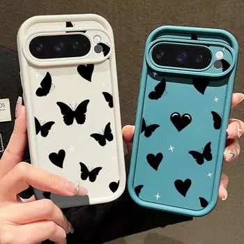 Для Google Pixel 9 8 Pro Xl 8a противоударный силиконовый мягкий защитный чехол с рисунком в виде сердечек и бабочек для линз, однотонный матовый чехол для телефона с защитой от падения Google Pixel 9 чёрный