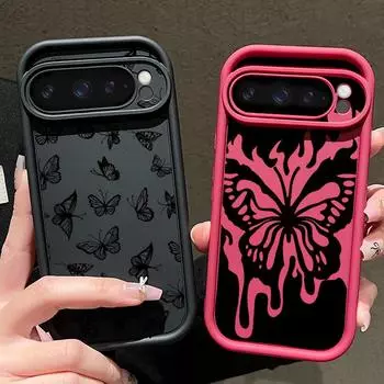 Для Google Pixel 9 8 Pro Xl 8a противоударный черный с рисунком бабочки силиконовый мягкий защитный чехол для линз однотонный противоударный матовый чехол для телефона Google Pixel 9 Pro XL чёрный