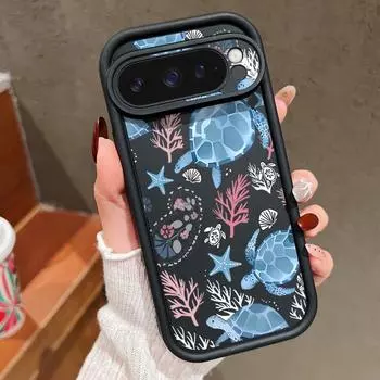 Для Google Pixel 9 Pro XL 8 Pro 7A чехол с принтом кита и коралловой черепахи противоударный мягкий матовый чехол для телефона TPU с защитой от падений Google Pixel 9 чёрный