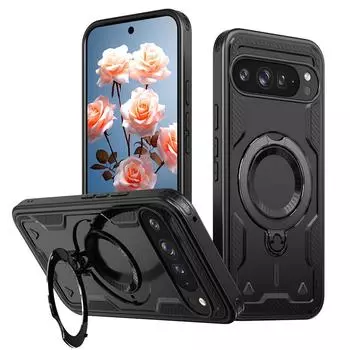 Для Google Pixel 9 Pro XL Чехол для телефона с магнитной подставкой для GOOGLE Pixel 9 Pro Военный прочный защитный чехол для Pixel 9 Pro XL Magsafing Cover Pixel 9 Pro XL чёрный
