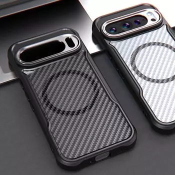 Для Google Pixel 9 Pro XL для Magsafe чехол для телефона из углеродного волокна для GOOGLE Pixel 9 Pro чехол Magsafe с беспроводной зарядкой для Pixel 8A 9 Pro XL Fundas Pixel 9 Pro XL чёрный